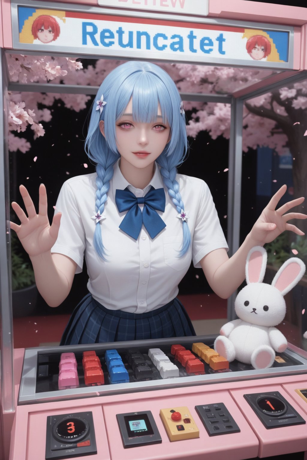 blue hair,  twin braids,  pink eyes by ikun on Tensor.Art