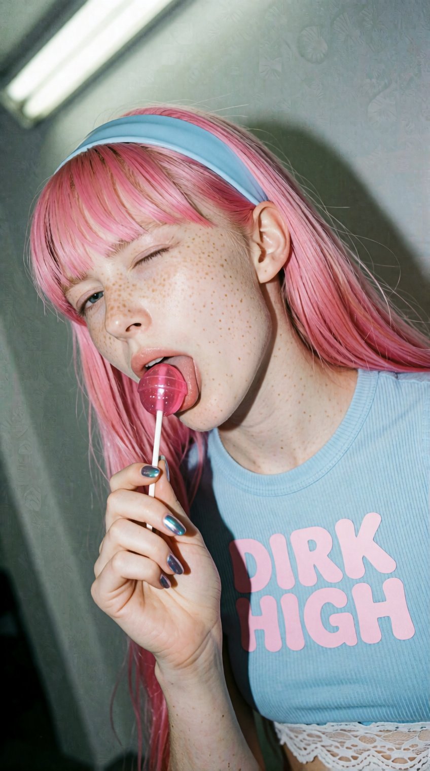 Raw smartphone candid photograph,  high ISO noise and film grain. pink_g1rl,  a young woman with very pale skin by patrik...
