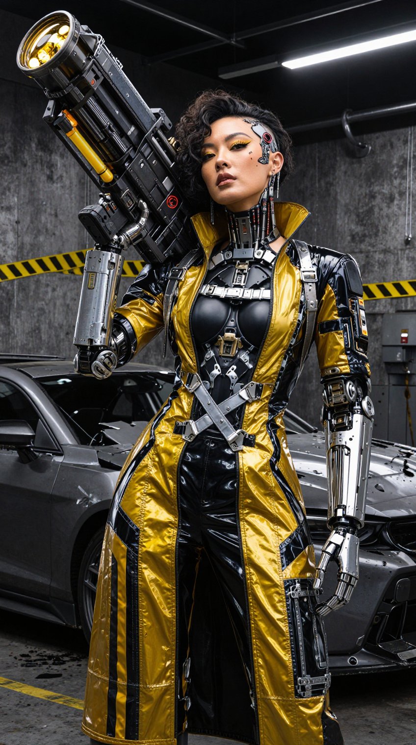 East Asian woman,  short curly hair,  shaved cybernetic side by 🛸Artboxovich👽 on Tensor.Art