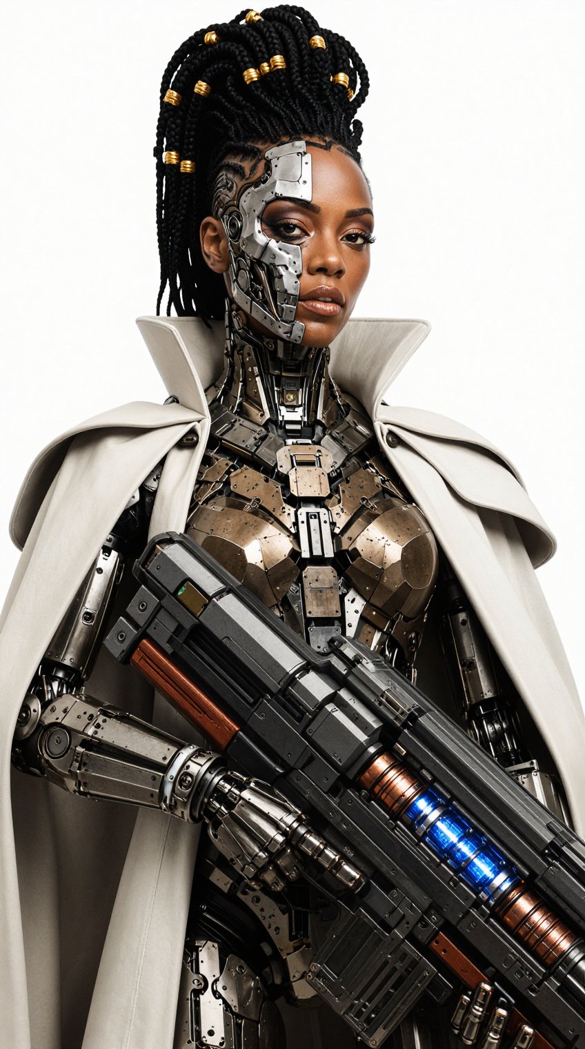 black woman,  dark brown skin,  half robotic face by 🛸Artboxovich👽 on Tensor.Art