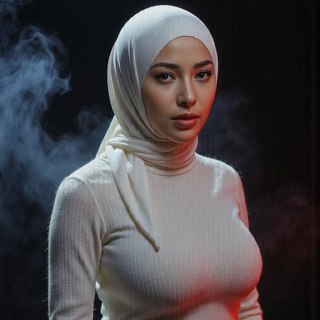 This image is an evocative,  seductive,  high-definition picture of a breathtakingly gorgeous model wearing hijab by jusTo...