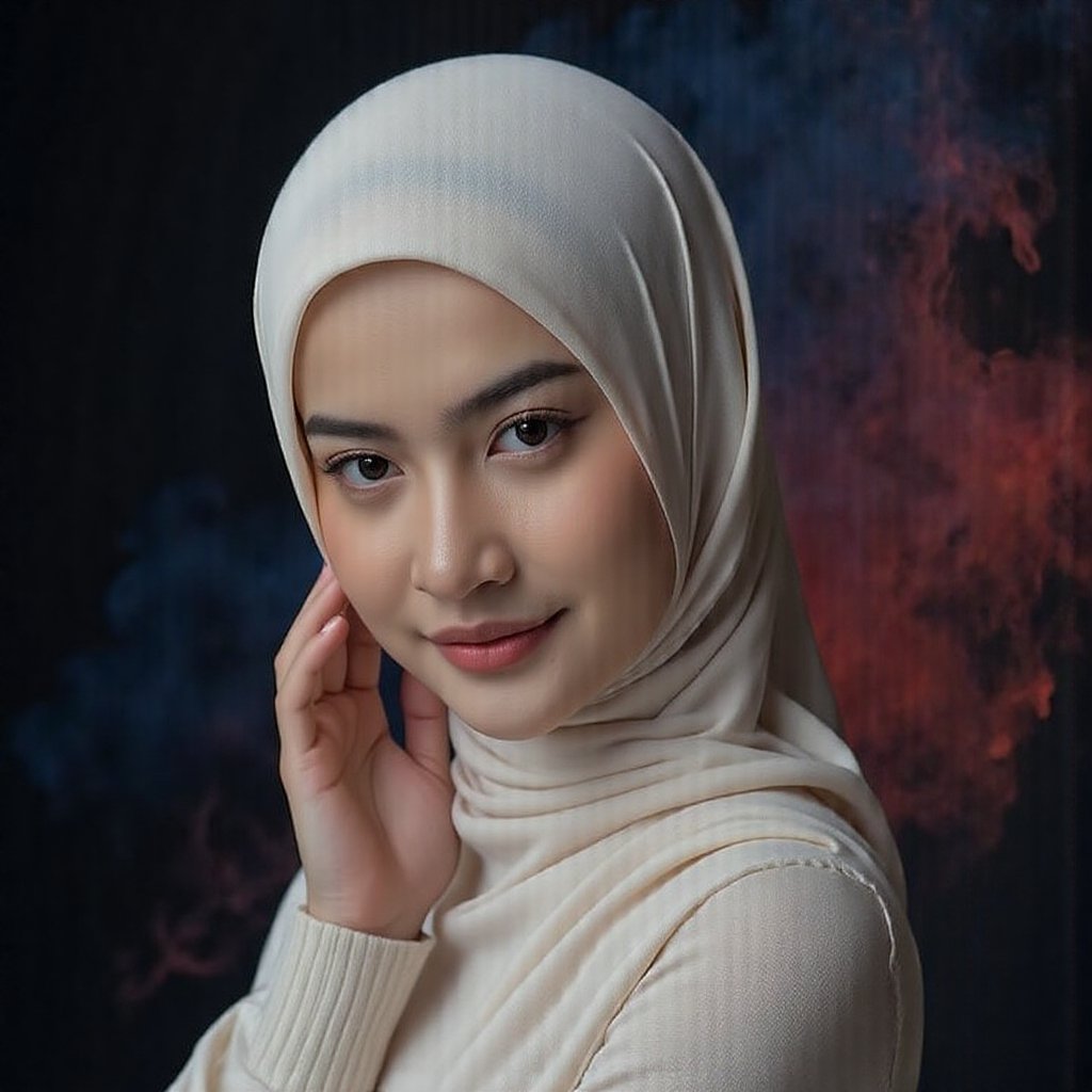 This image is an evocative,  seductive,  high-definition picture of a breathtakingly gorgeous model wearing hijab by jusTo...