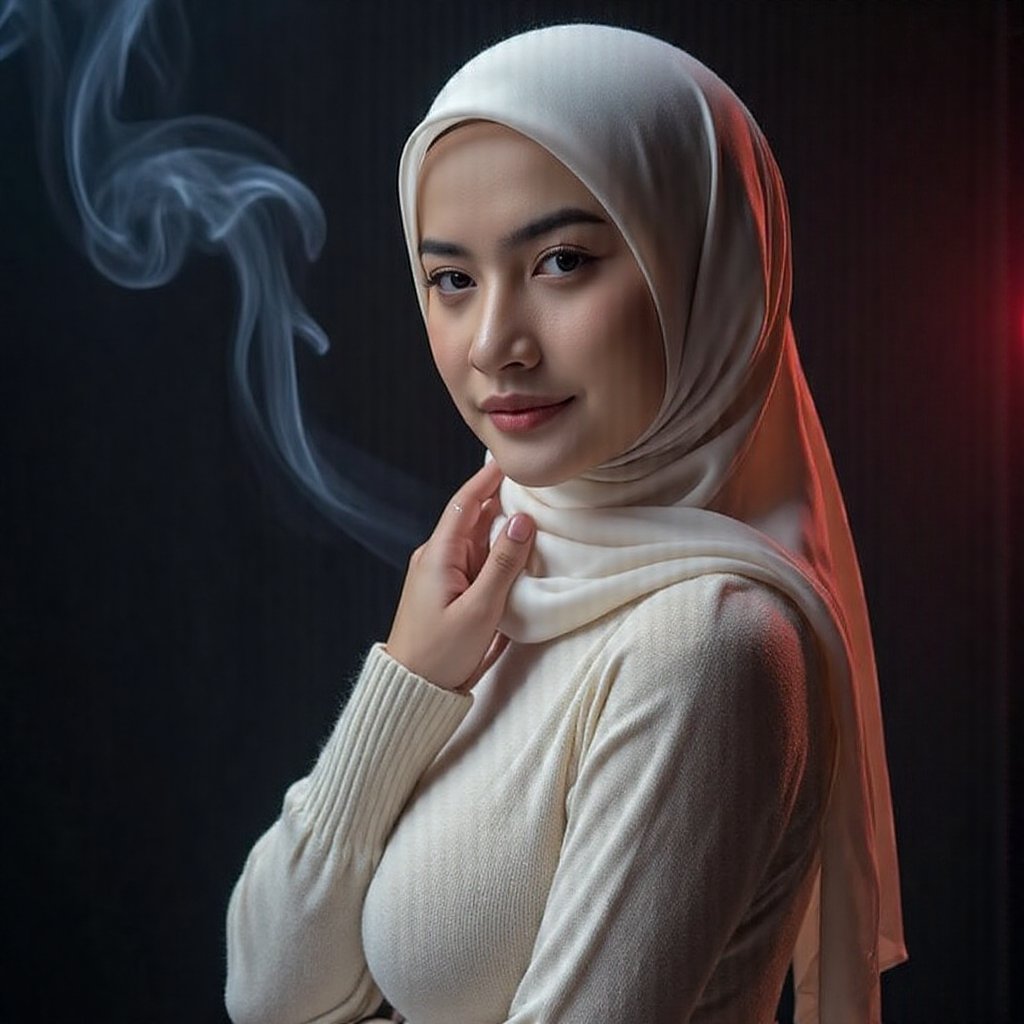 This image is an evocative,  seductive,  high-definition picture of a breathtakingly gorgeous model wearing hijab by jusTo...