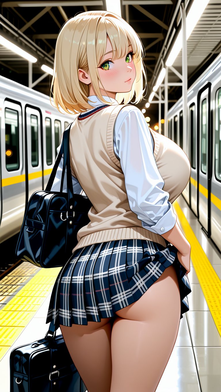 1girl,  solo,  (portrait of a student at a train station) by DjM_ on Tensor.Art