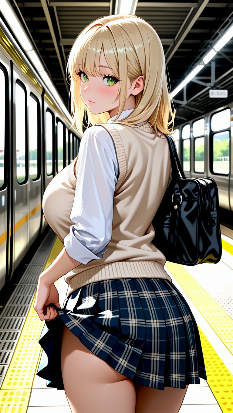 1girl,  solo,  (portrait of a student at a train station) by DjM_ on Tensor.Art
