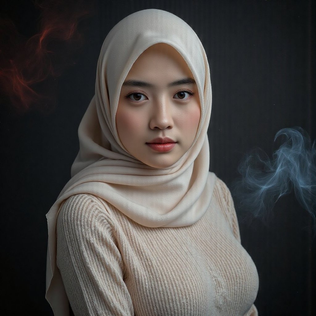 This image is an evocative,  seductive,  high-definition picture of a breathtakingly gorgeous model wearing hijab by jusTo...