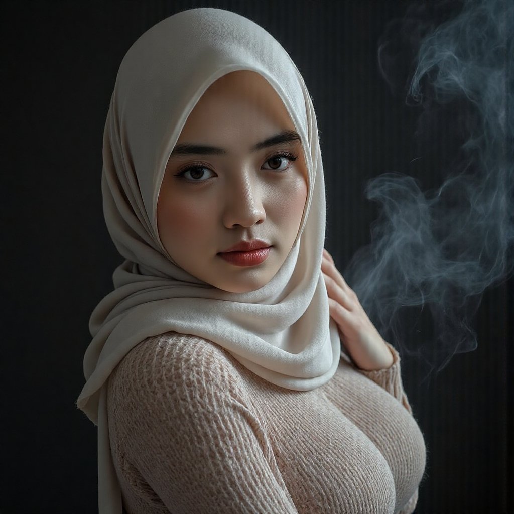 This image is an evocative,  seductive,  high-definition picture of a breathtakingly gorgeous model wearing hijab by jusTo...