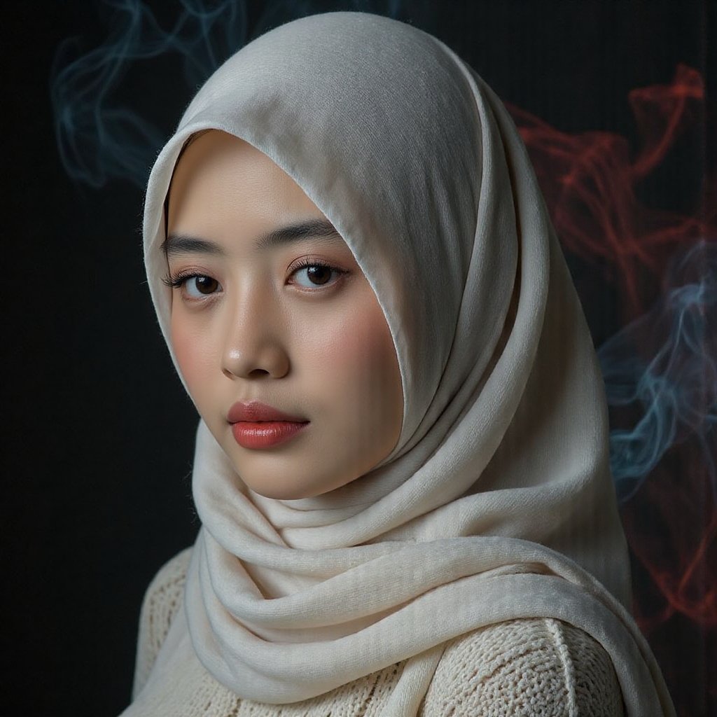 This image is an evocative,  seductive,  high-definition picture of a breathtakingly gorgeous model wearing hijab by jusTo...