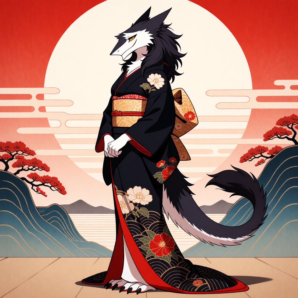 anthropomorphic female sergal,  kimono,  full body by RodAndRog on Tensor.Art