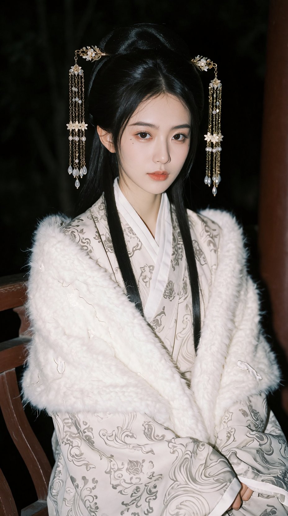 一、画面构图与机位 1 画面比例：竖幅构图,  人物占画面高度约五分之四 2 镜头距离：中近景,  从膝部到头顶完整入画 3 机位高度：略低于人物视线的微仰视角 4 人物位置：画面正中央略偏上 by Singuen on Tensor.Art
