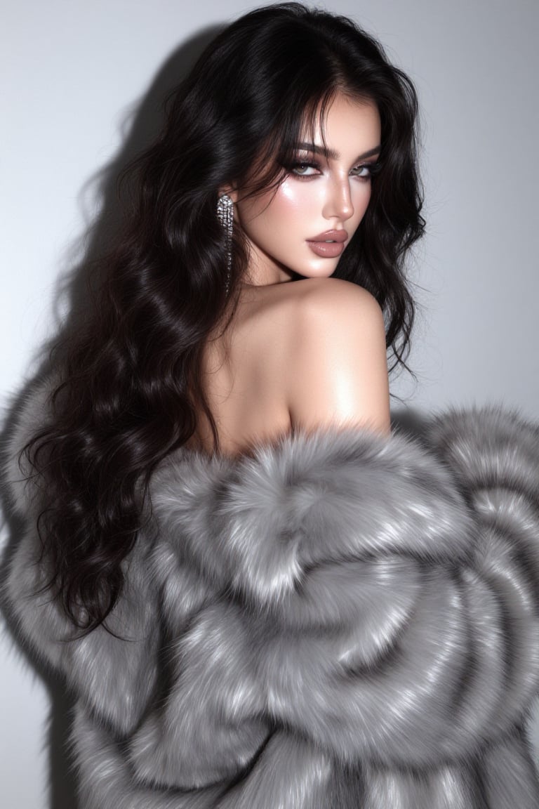 A portrait of a glamorous young woman with long,  dark,  wavy hair by Nini Nozomi on Tensor.Art
