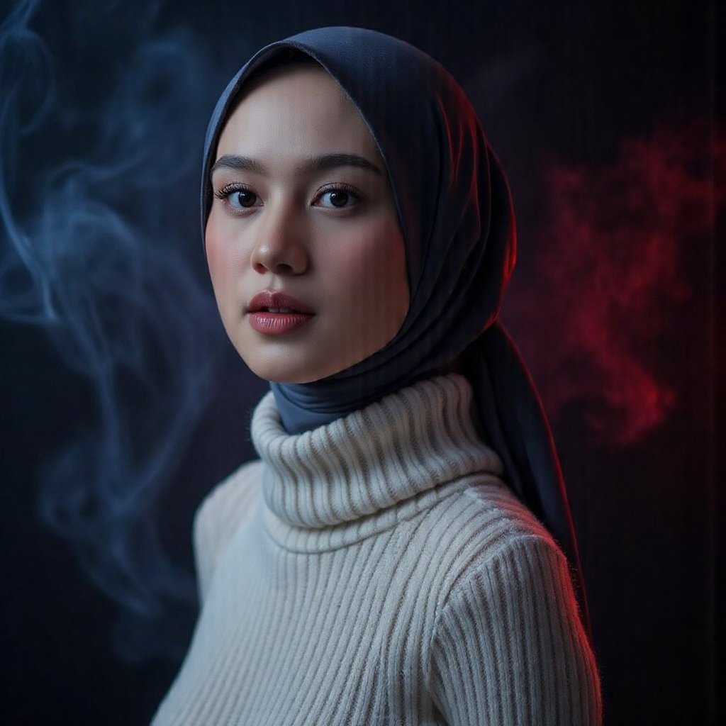 This image is an evocative,  seductive,  high-definition picture of a breathtakingly gorgeous model wearing hijab by jusTo...