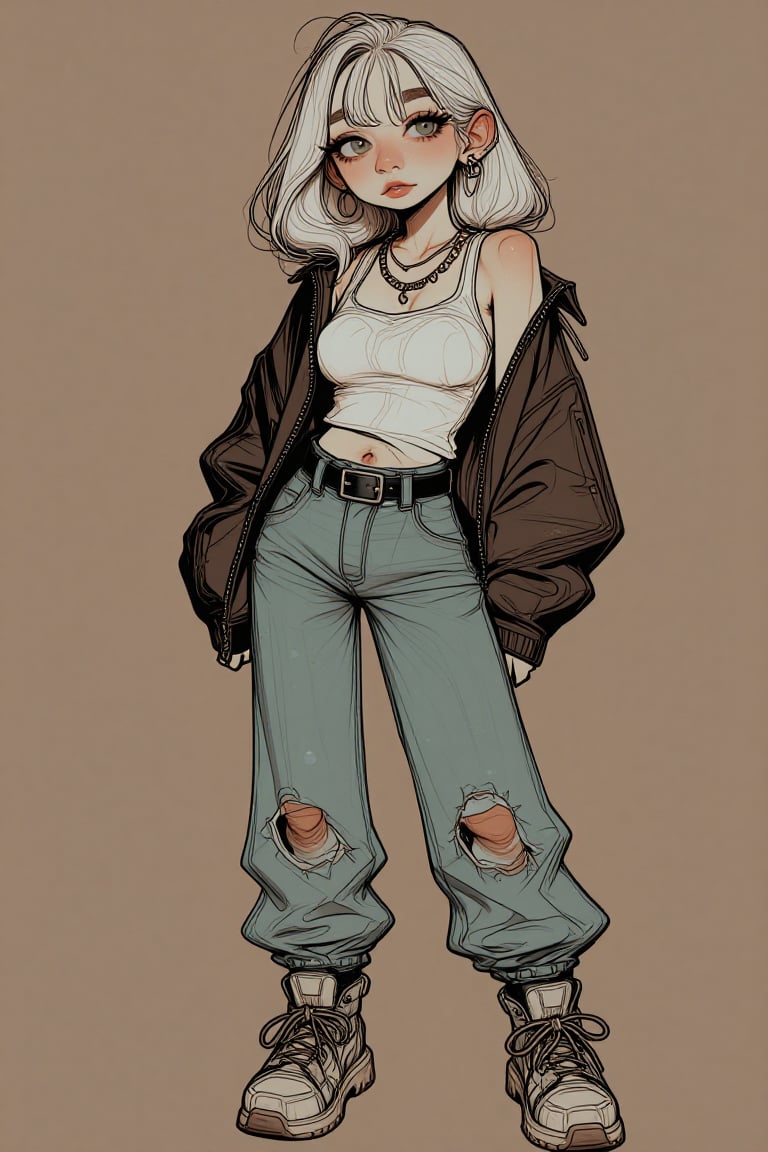 Ivysketch style,  a young platinum hair girl with casual fit by Ivy S2 on Tensor.Art