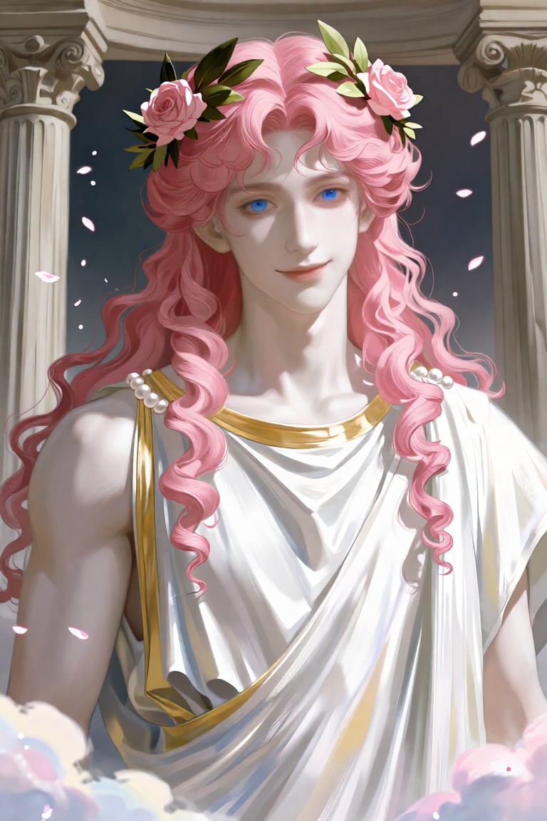 A serene male Aphrodite,  god of love and beauty,  an androgynous bishounen youth with a gentle by amesugary on Tensor.Art