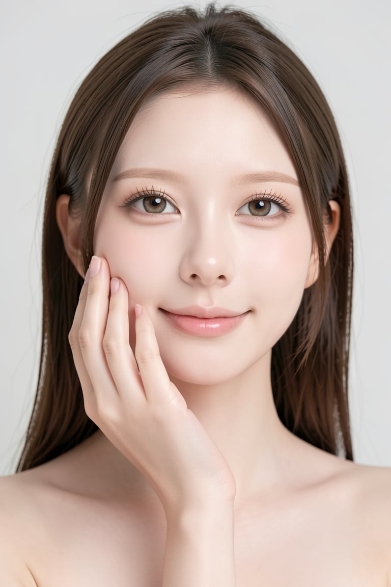 cleanhands_lora,  realistic portrait of a young adult woman,  one hand gently touching her cheek by FuturEvoLab on Tensor.Art
