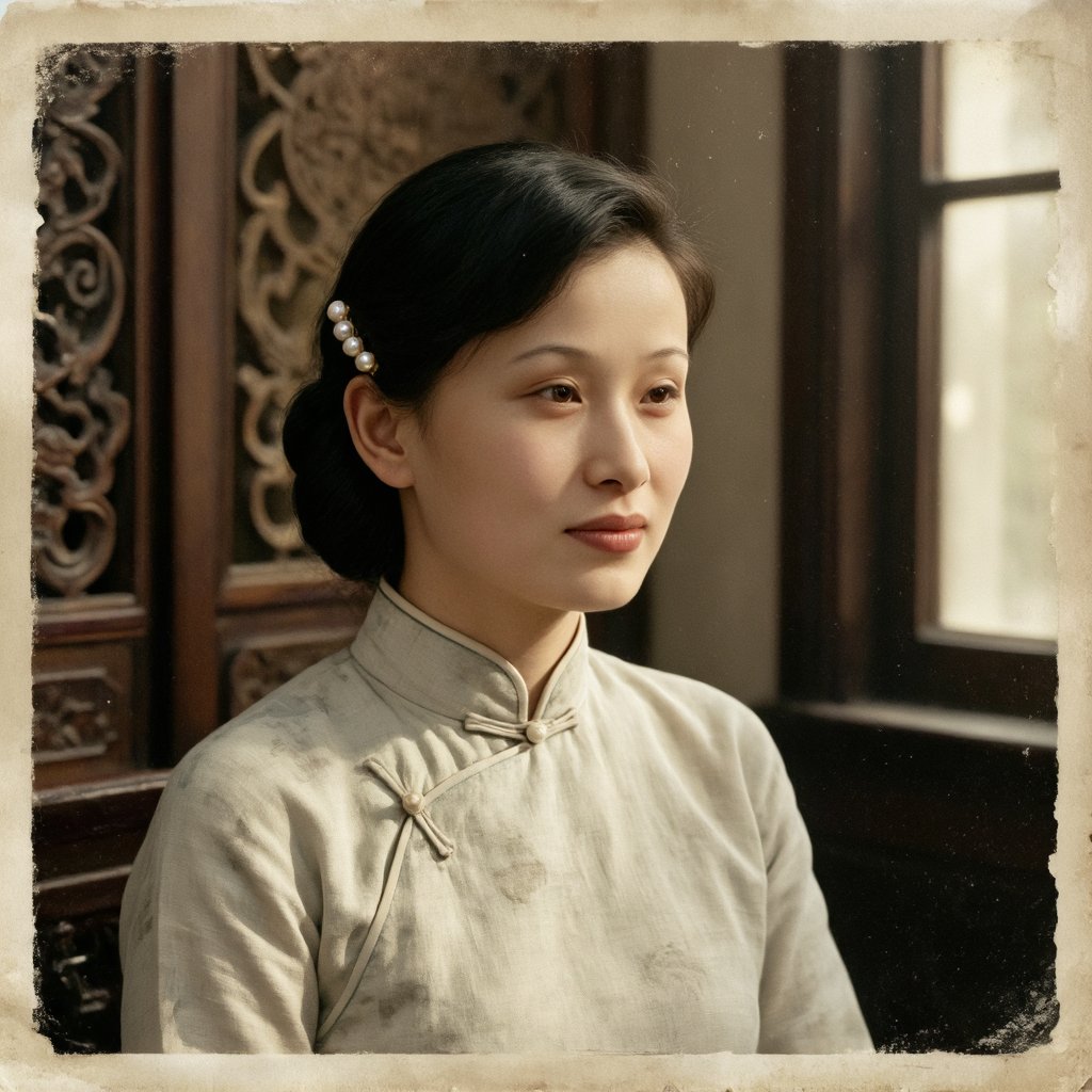 小美,  复古彩色银盐相纸肖像,  民国沪上女子半身肖像 by 闺蜜 on Tensor.Art