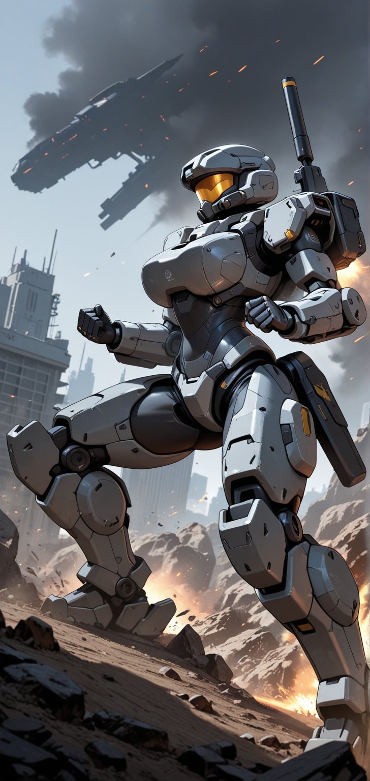 Female operator in a huge futuristic mecha exoskeleton,  fighting stance by Hiro on Tensor.Art