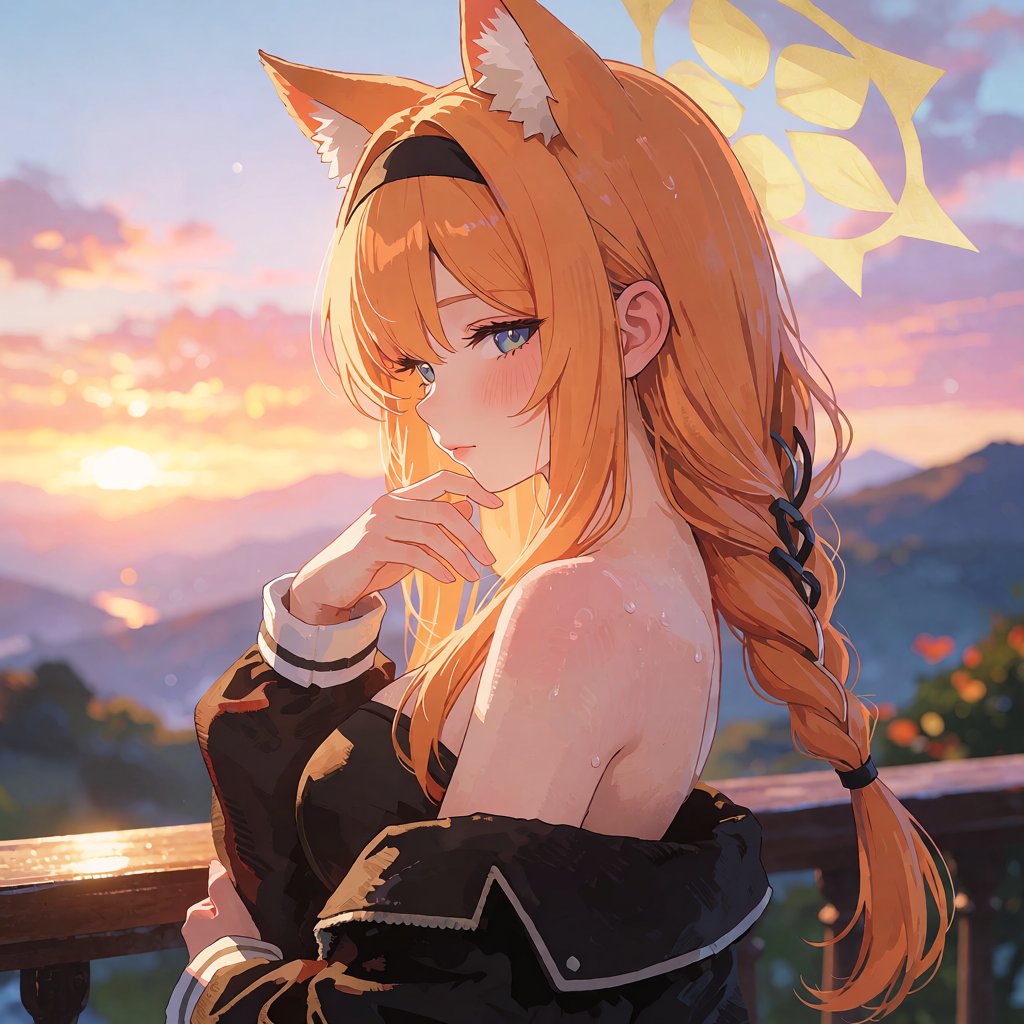 This image depicts Mari from Blue Archive in a serene side profile. She is shown from a three-quarter side angle,  her hea...