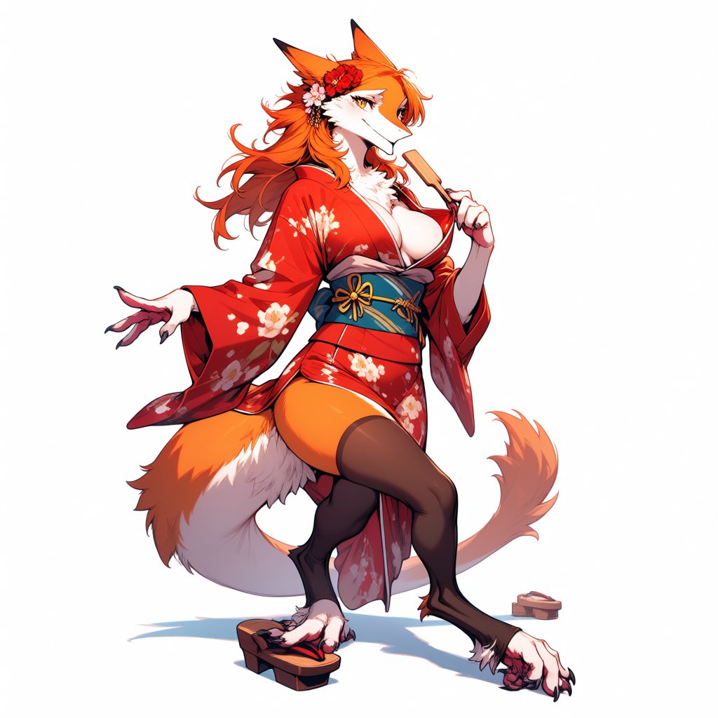 anthropomorphic female fury sergal,  kimono,  full body by RodAndRog on Tensor.Art