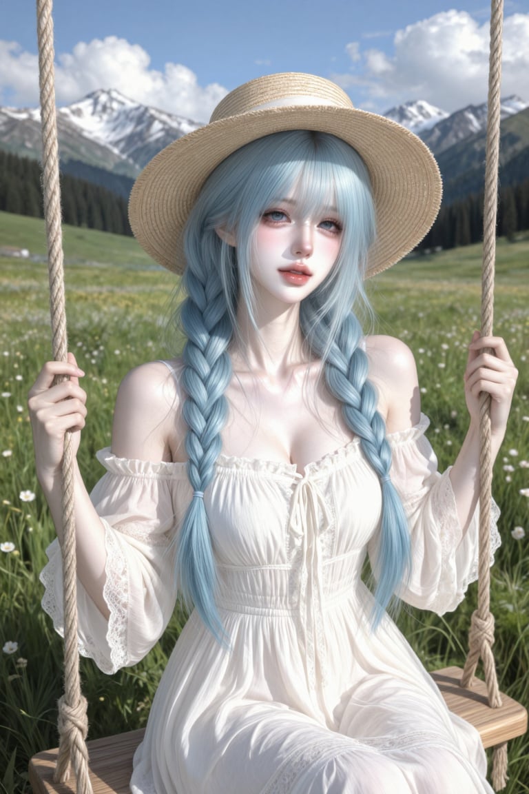 1girl,  light blue long hair,  bangs by 7lures on Tensor.Art