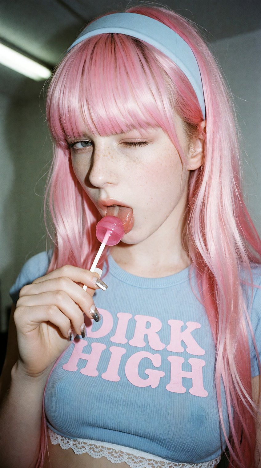 Raw smartphone candid photograph,  high ISO noise and film grain. pink_g1rl,  a young woman with very pale skin by patrik...