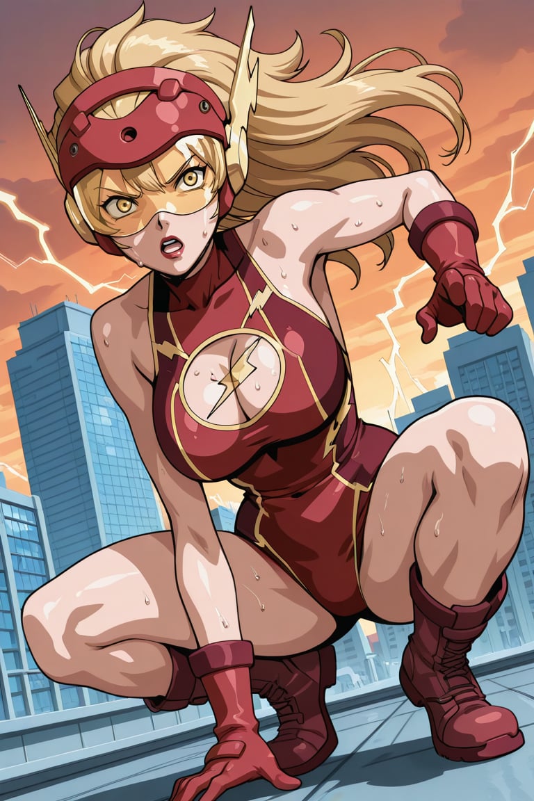 The Flash Ame,  Red singlet With yellow trim,  cleavage cutout by san on Tensor.Art