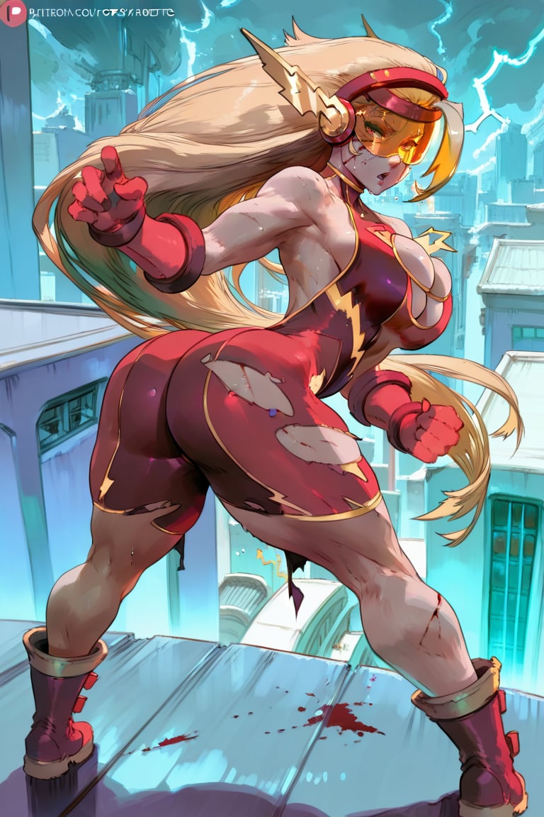 The Flash Ame,  Red singlet With yellow trim,  cleavage cutout by san on Tensor.Art
