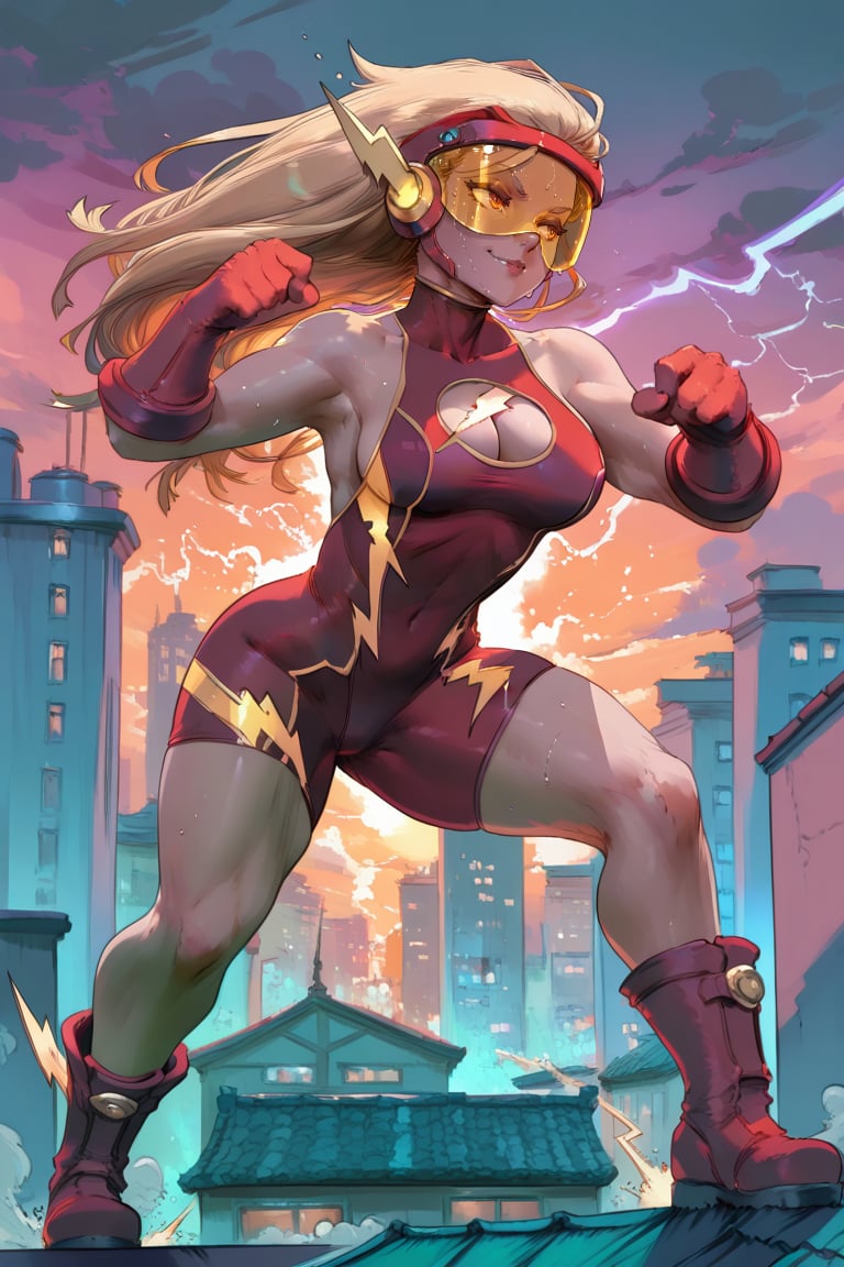 The Flash Ame,  Red singlet With yellow trim,  cleavage cutout by san on Tensor.Art