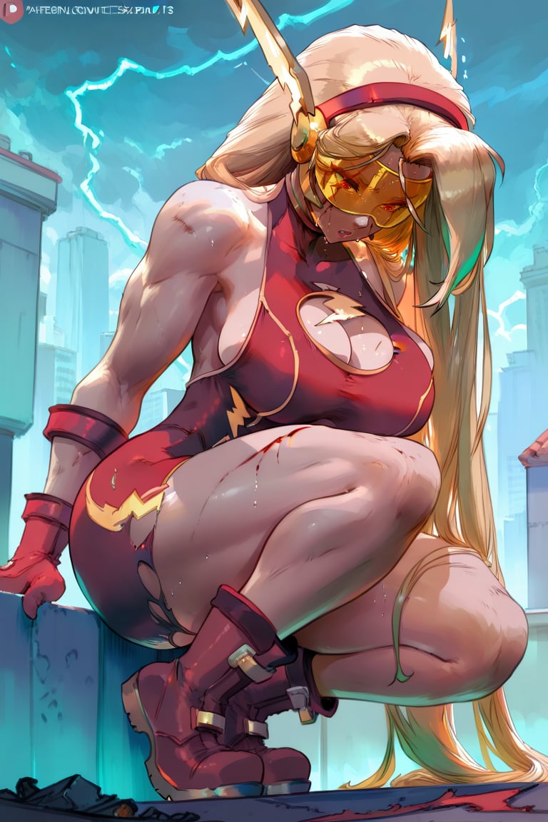 The Flash Ame,  Red singlet With yellow trim,  cleavage cutout by san on Tensor.Art