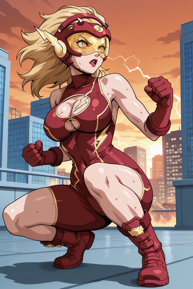 The Flash Ame,  Red singlet With yellow trim,  cleavage cutout by san on Tensor.Art