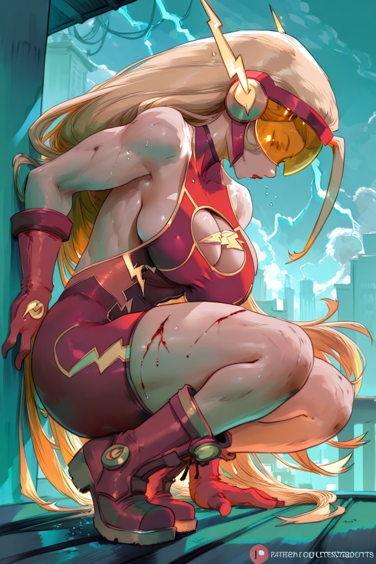 The Flash Ame,  Red singlet With yellow trim,  cleavage cutout by san on Tensor.Art