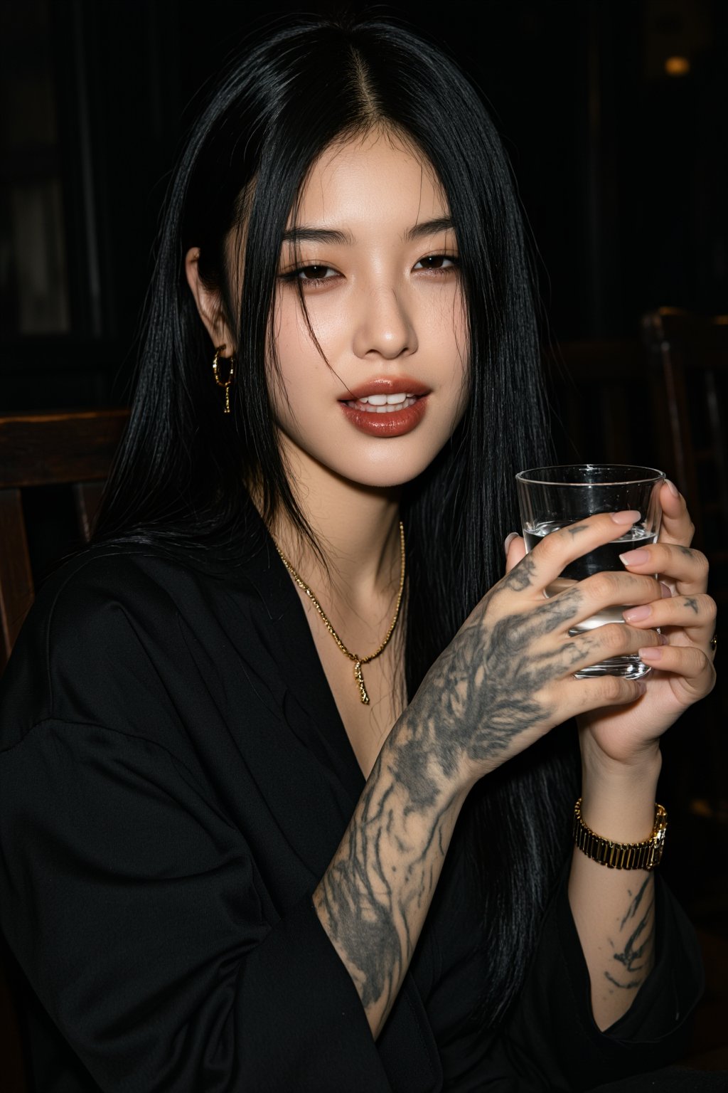 一位肤色健康的东亚年轻女性以竖版近景特写呈现,  上半身入镜,  乌黑顺直的长直发自然垂落 by RAY3780 on Tensor.Art