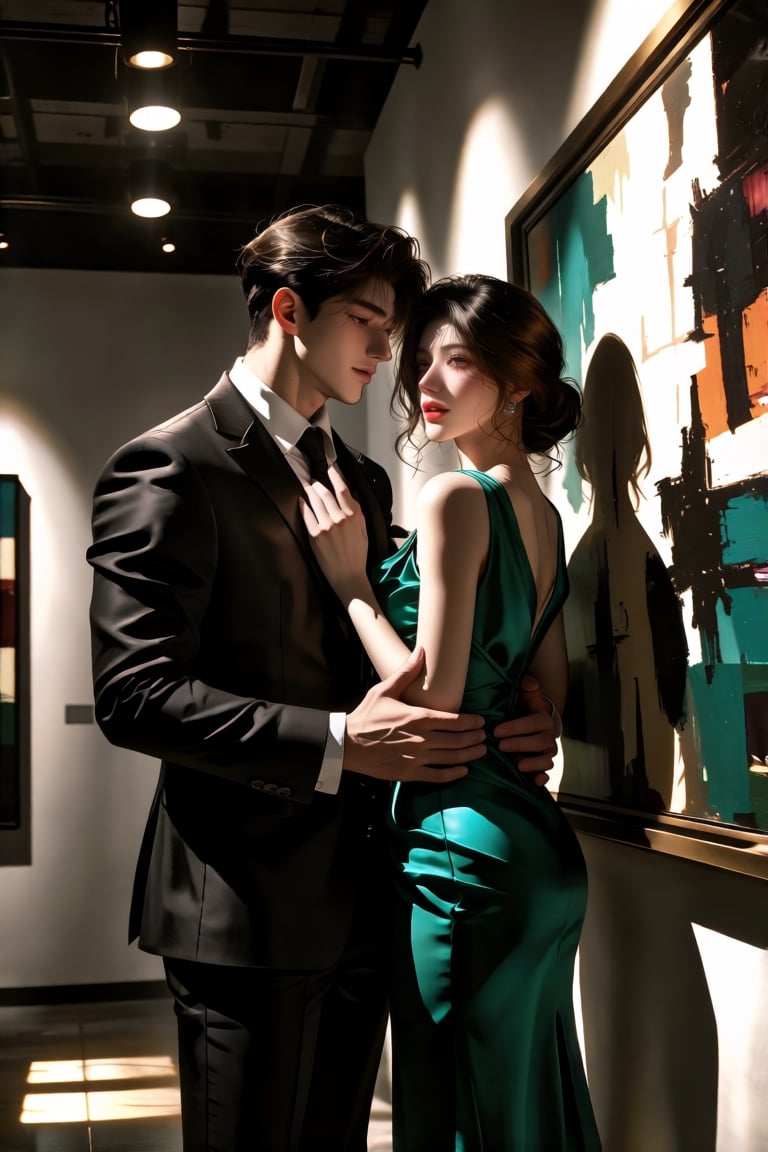 KreaJi-style,  a romantic straight couple in an elegant,  high-end art gallery by riiwa on Tensor.Art
