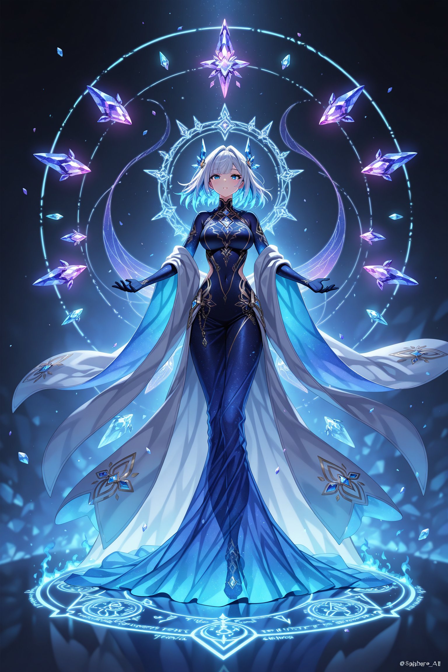 Masterpiece,  best quality,  amazing quality anime portrait: female mage centered in dynamic beautiful composition by Init...