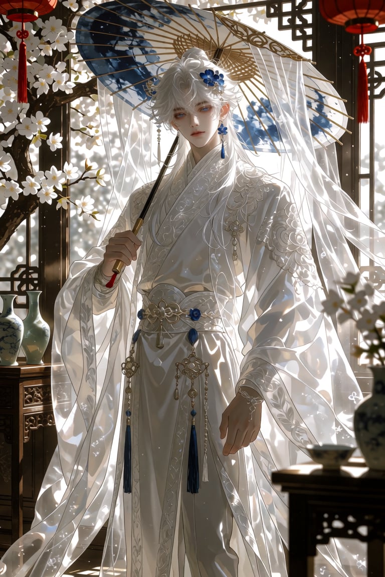 1 boy,  solo,  (blue eye) (white hair) thin lips by 小纸条 on Tensor.Art