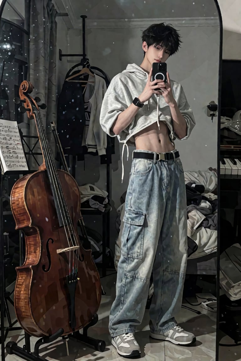 超写实高清对镜自拍人像,  18岁左右东亚清冷少年,  细碎短发 by 小纸条 on Tensor.Art