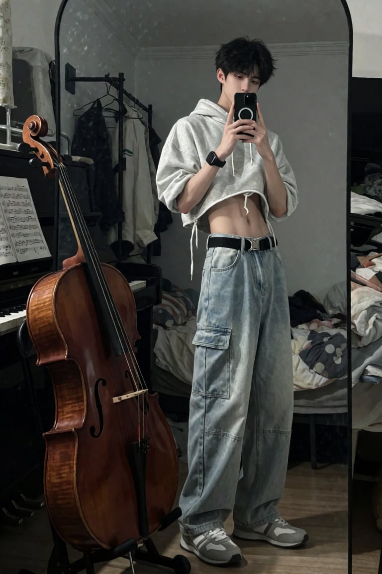 超写实高清对镜自拍人像,  18岁左右东亚清冷少年,  细碎短发 by 小纸条 on Tensor.Art