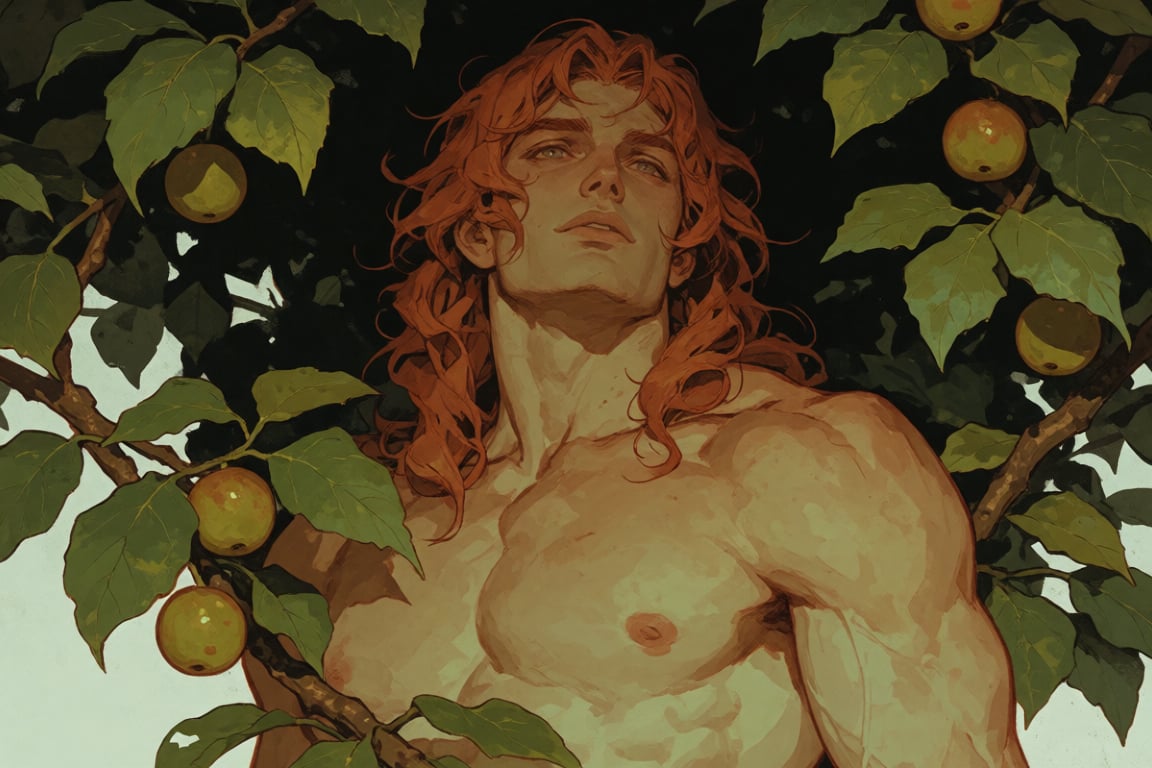 The image depicts a muscular,  shirtless male figure with long,  wavy by PinkCotton 🎐 on Tensor.Art
