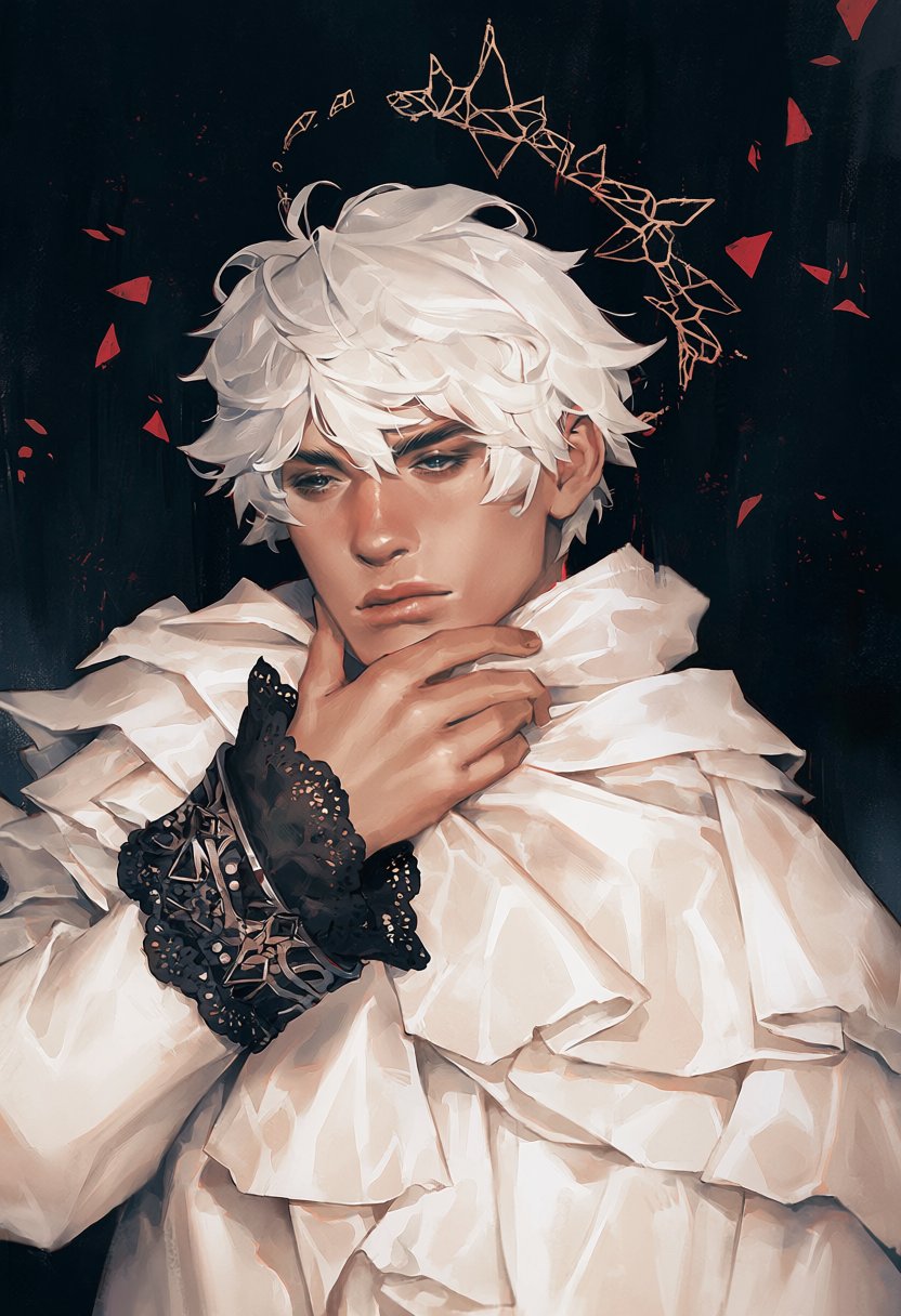 Keely,  1boy,  rose court angel with white hair by MissFidonyo on Tensor.Art