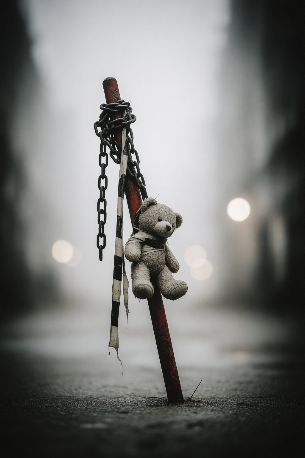 zidiusArt. An ultra-realistic,  high-resolution documentary-style night photograph of a bleak,  abandoned urban environmen...