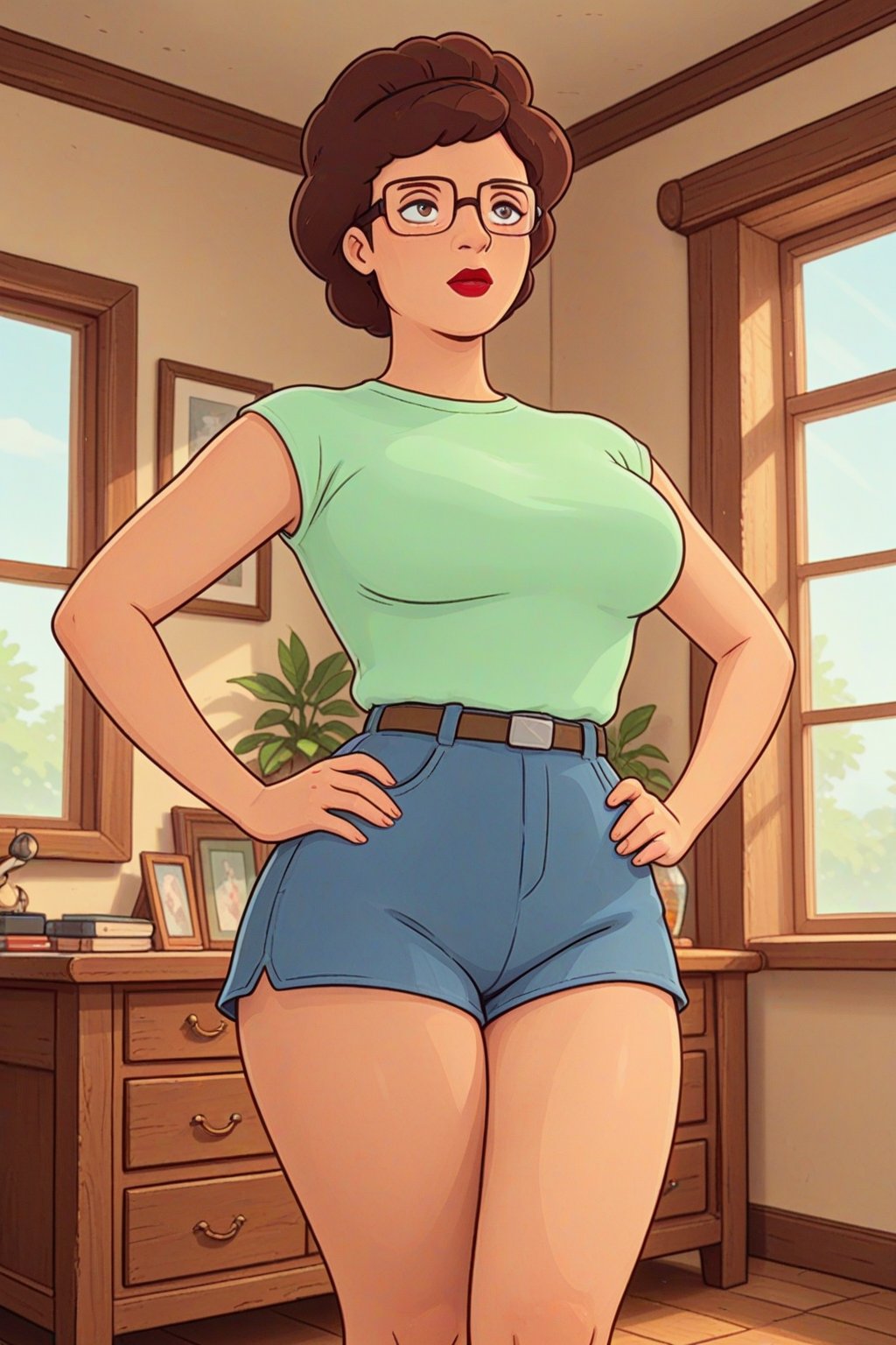 Standing with hands on hips,  thighs up glasses,  lipstick room by Corral on Tensor.Art