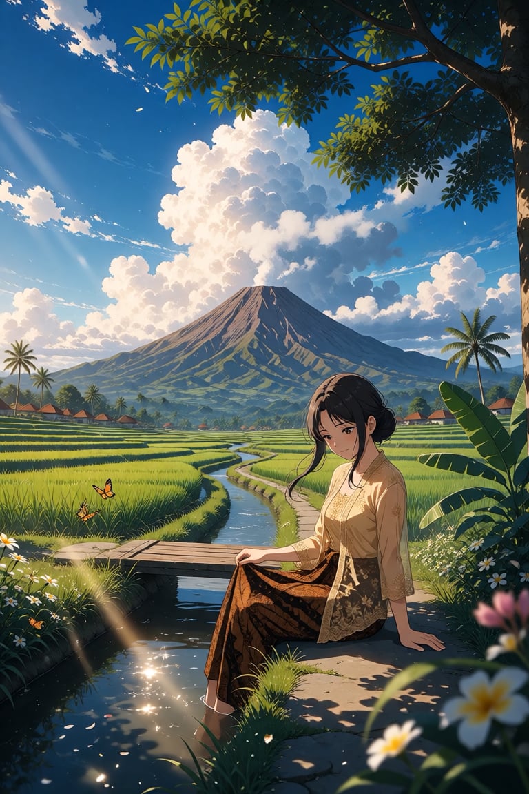 Mount Merapi-inspired landscape,  iconic Javanese volcano,  volcanic cone dominating the horizon by boonsen on Tensor.Art