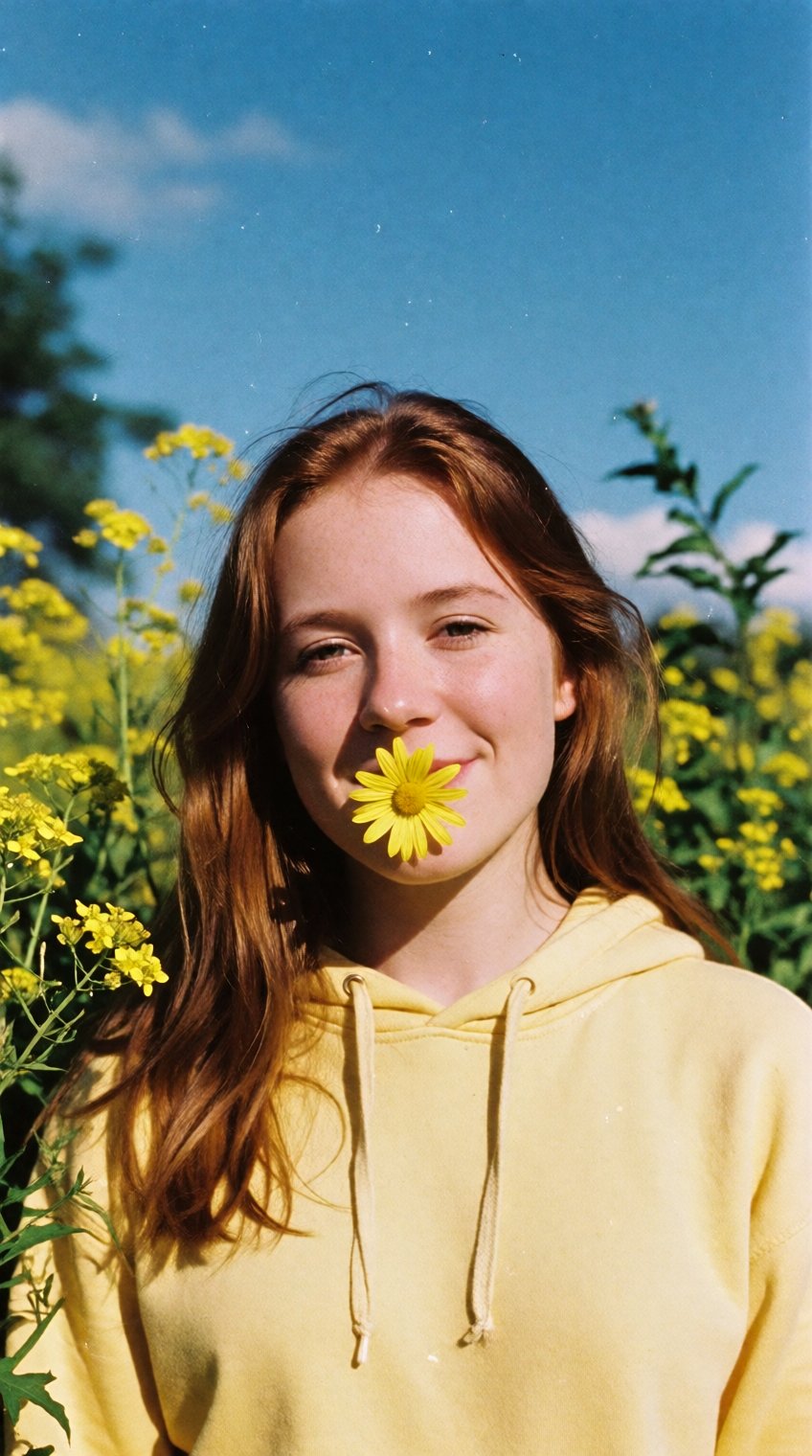 A candid,  sunlit medium close-up portrait of a young woman with long,  reddish-brown hair by patrik 🐈 on Tensor.Art