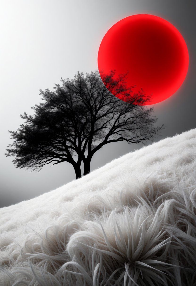 Abstract,  white fleecy hill,  sprawling black and white tree by riiwa on Tensor.Art