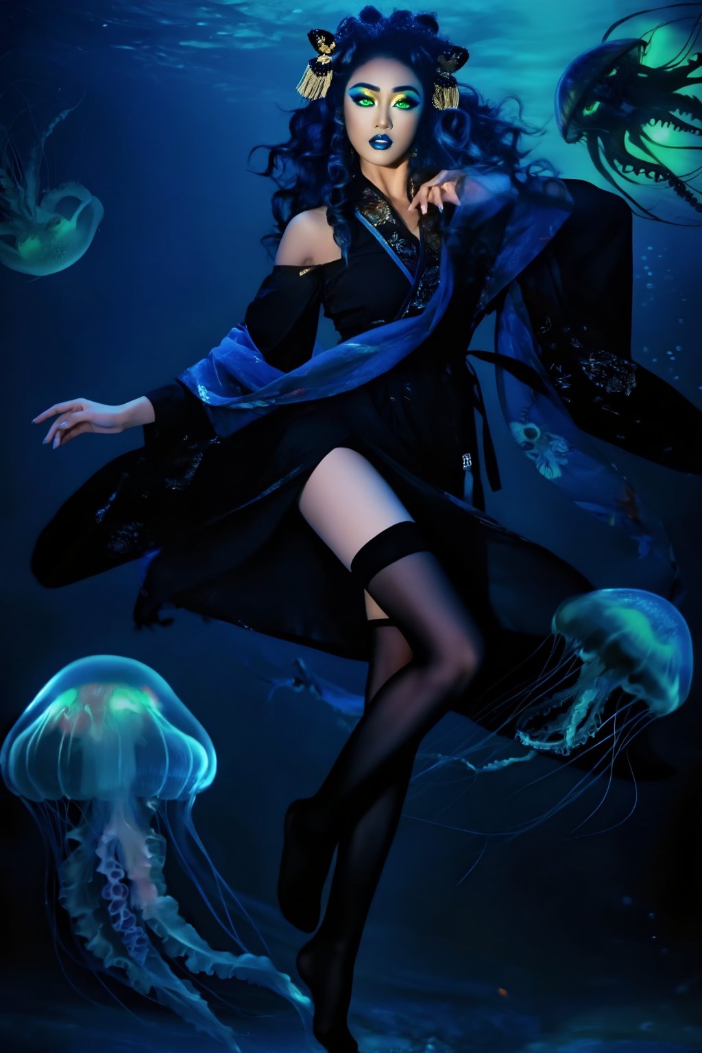 Superior quality,  ranked number one. Inspiration: Jellyfish. Visuals: In the dark,  deep blue sea by newsans23 on Tensor.Art