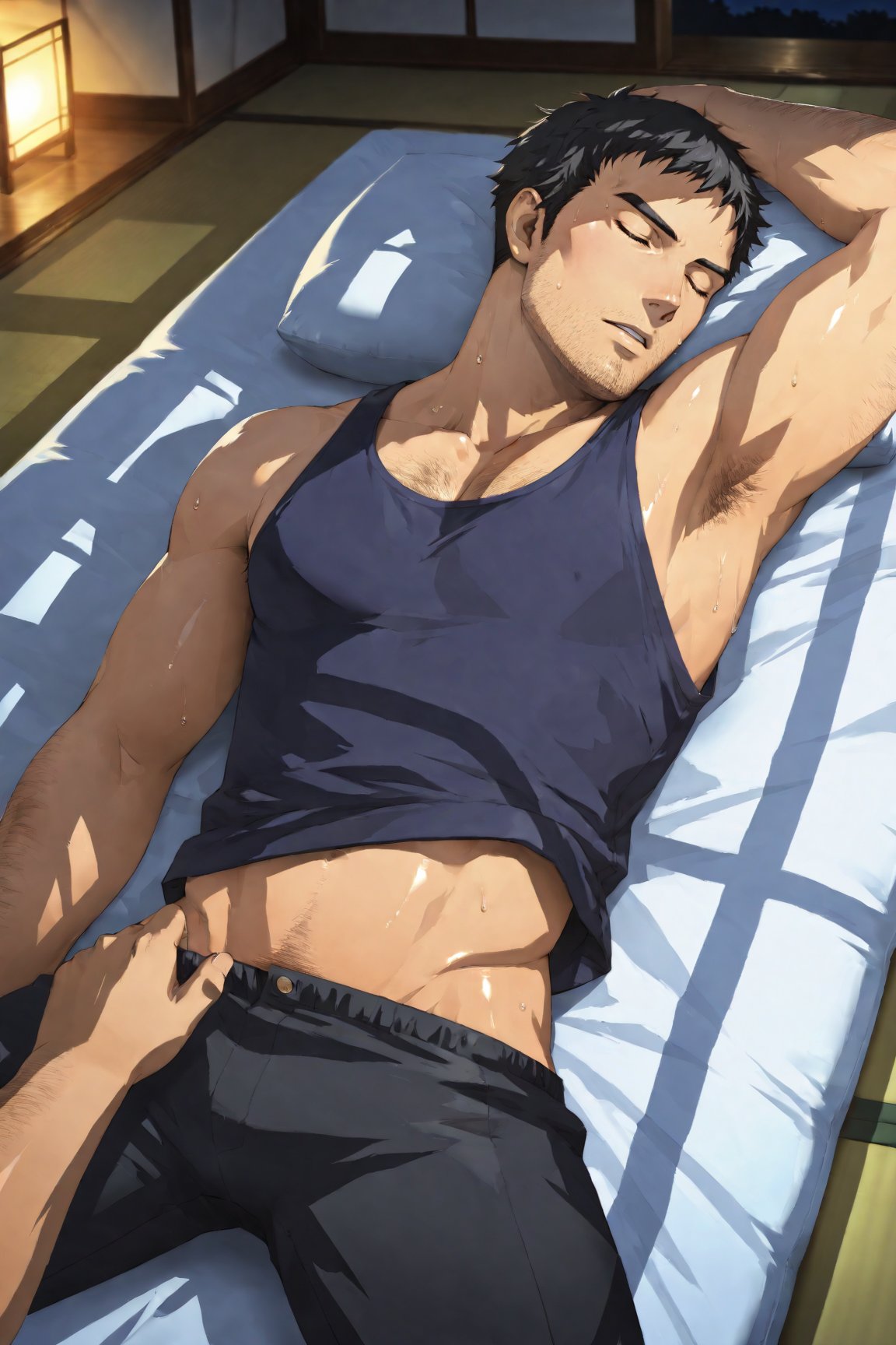 1boy,  tanktop,  pants pull by Dowizar on Tensor.Art