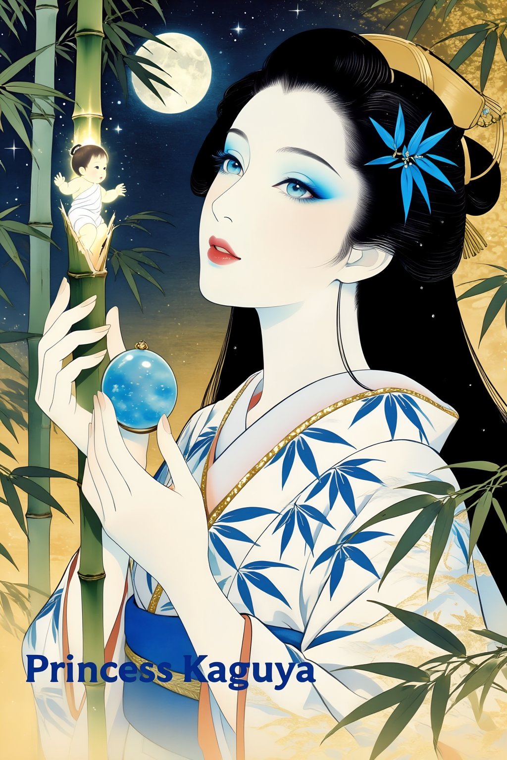 Top quality. Inspiration: Princess Kaguya,  The Tale of the Bamboo Cutter,  Japanese yokai (supernatural creature) illustr...