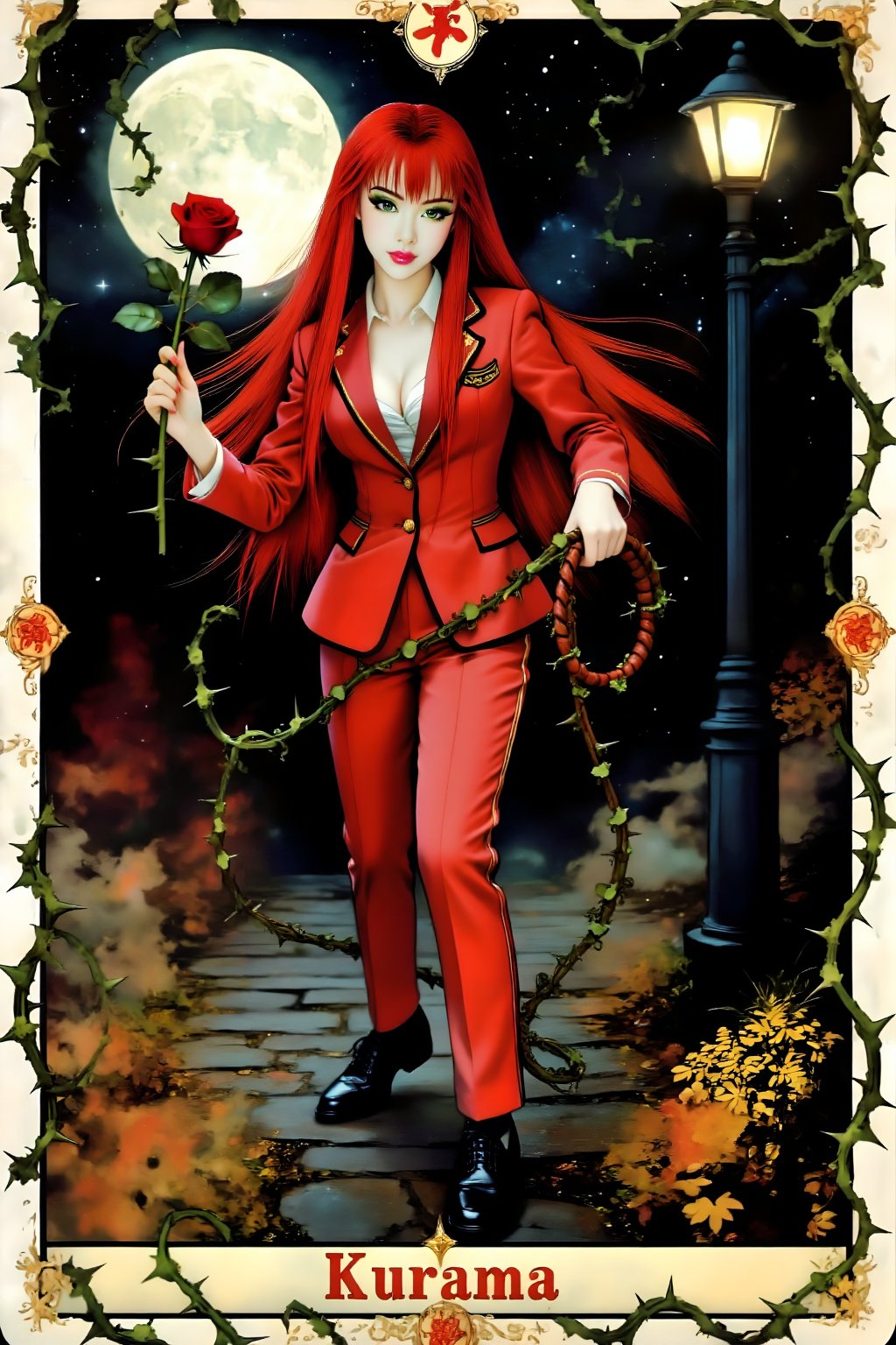 Top quality. Inspiration: Vines,  Yu Yu Hakusho,  Kurama. This Tarot card depicts an elegant and beautiful Japanese high s...