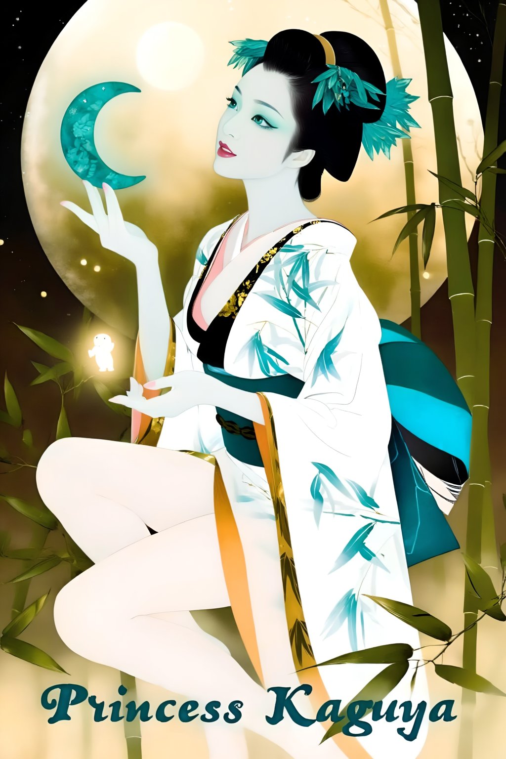 Top quality. Inspiration: Princess Kaguya,  The Tale of the Bamboo Cutter,  Japanese yokai (supernatural creature) illustr...