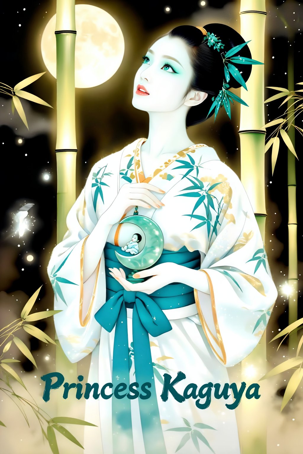 Top quality. Inspiration: Princess Kaguya,  The Tale of the Bamboo Cutter,  Japanese yokai (supernatural creature) illustr...